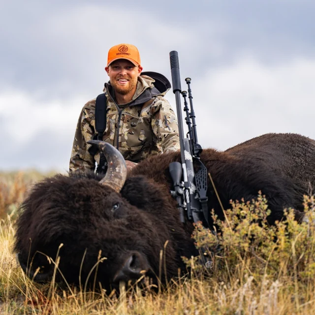 Double up on Wyoming Bison!Weatherby's Strategic Accounts Manager @jsolberg_ drew a Wyoming bison tag and on September 19th, he was able to notch that tag and cap off an amazing adventure. During our time there, we met Bob Lightfoot, a solo hunter who drew the tag, started hunting August 15th, and didn't plan on leaving until he succeeded.Listen to Episode 100 of the On Our Mark podcast to hear the full story!#Weatherby #Podcast