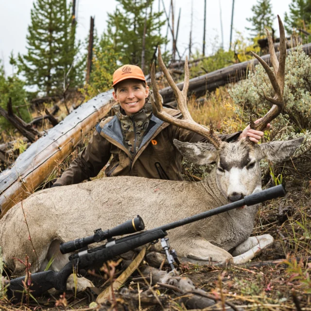 @brendaweatherby with her biggest buck to date.Mule deer season is in full swing here and Adam and Brenda headed to the high country in search of a mature deer. After several days and many miles, Brenda used the 7mm WBY MAG to make a great shot at 450 yards to harvest her largest buck to date!#Weatherby
